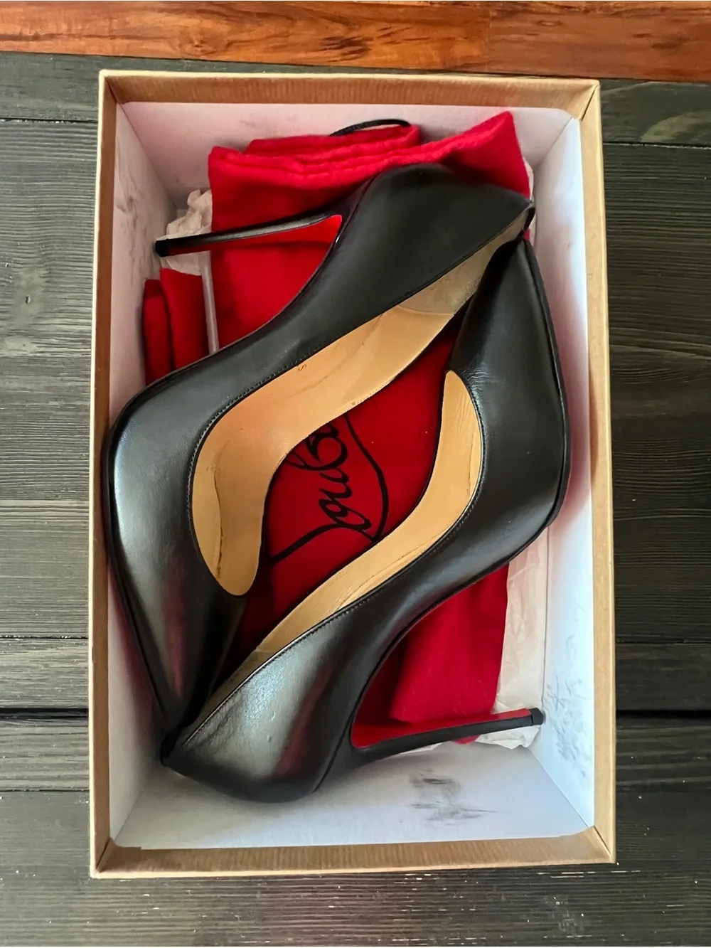Christian Louboutin Pigalle Follies 100 Napa Shiny Black Leather Pointed Pumps